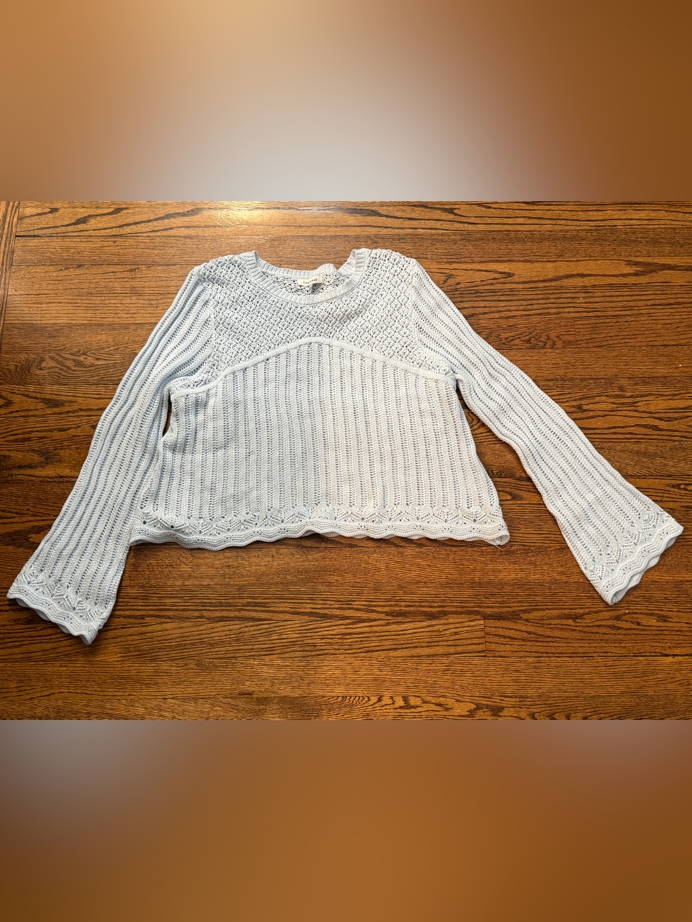 Hooked Up by IOT Light Blue Open-Weave Crewneck Sweater